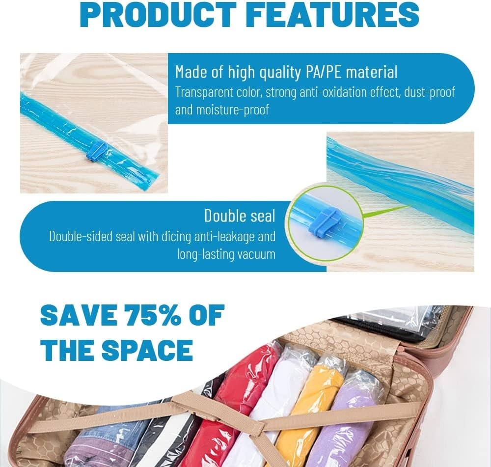 5 Pack Space-Saving Vacuum Bags, Dustproof & Travel-Friendly 50x40cm Compression