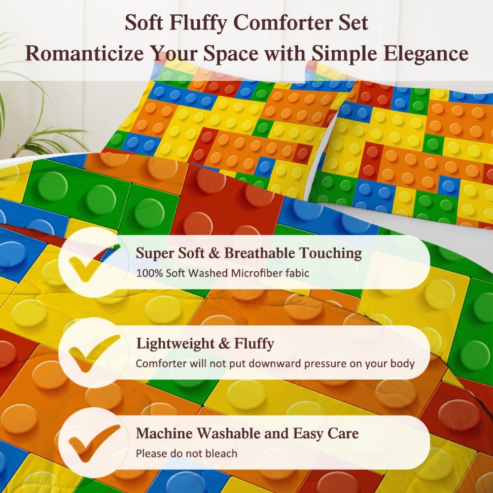 3pcs Funny Dot Building Blocks Comforter Set Colorful Bricks Thin Bedding Set