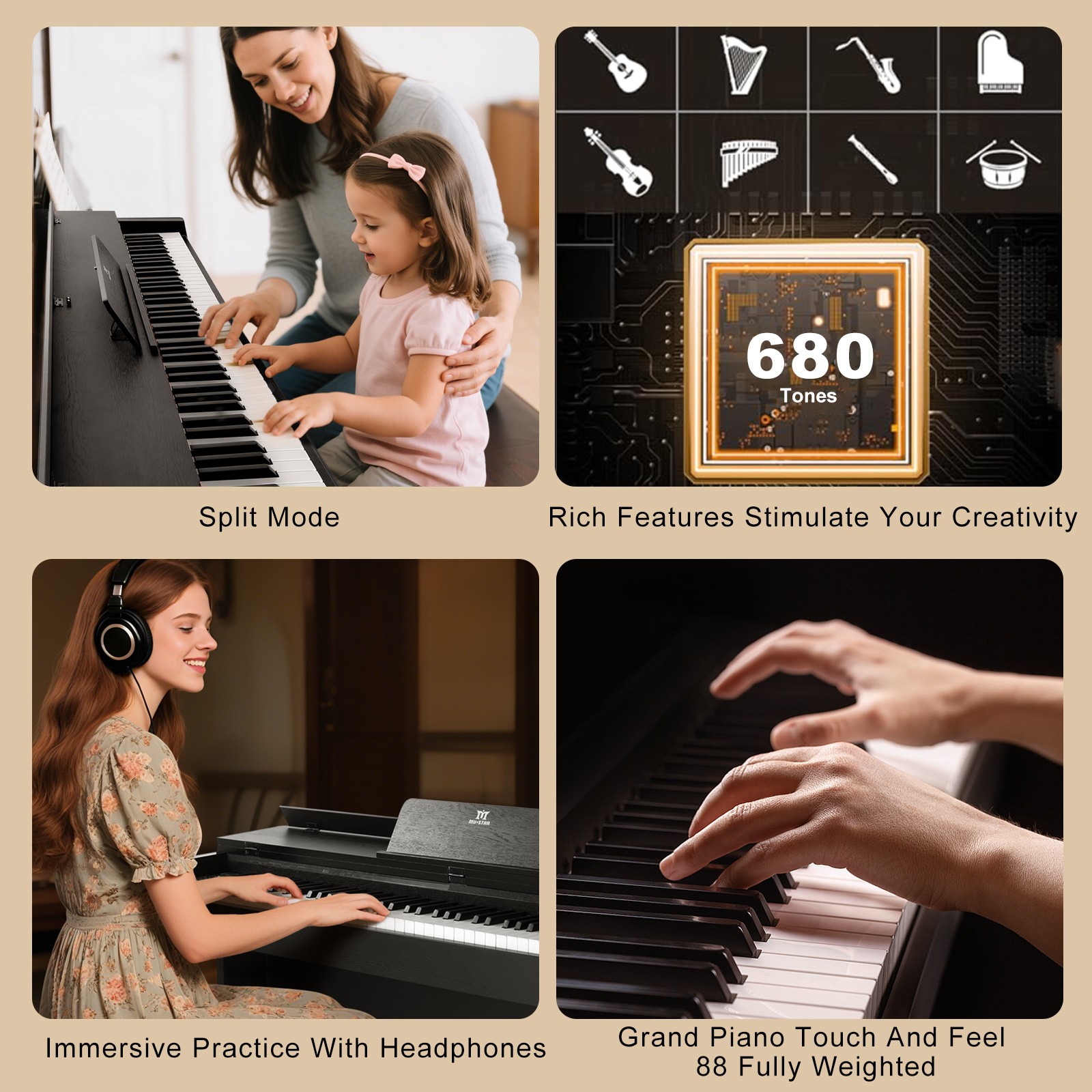 Black 88Key Full Size Weighted Hammer Action Digital Piano Keyboard with 3-Pedal