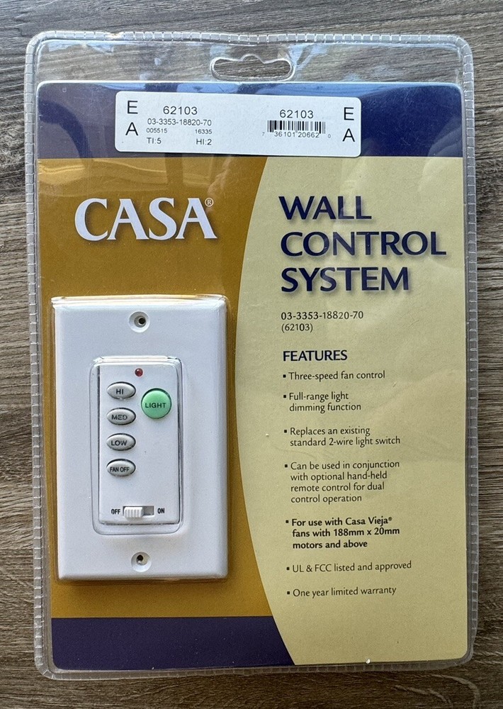 Casa  #62103 Wall Control System Ceiling Fan 3 Speed