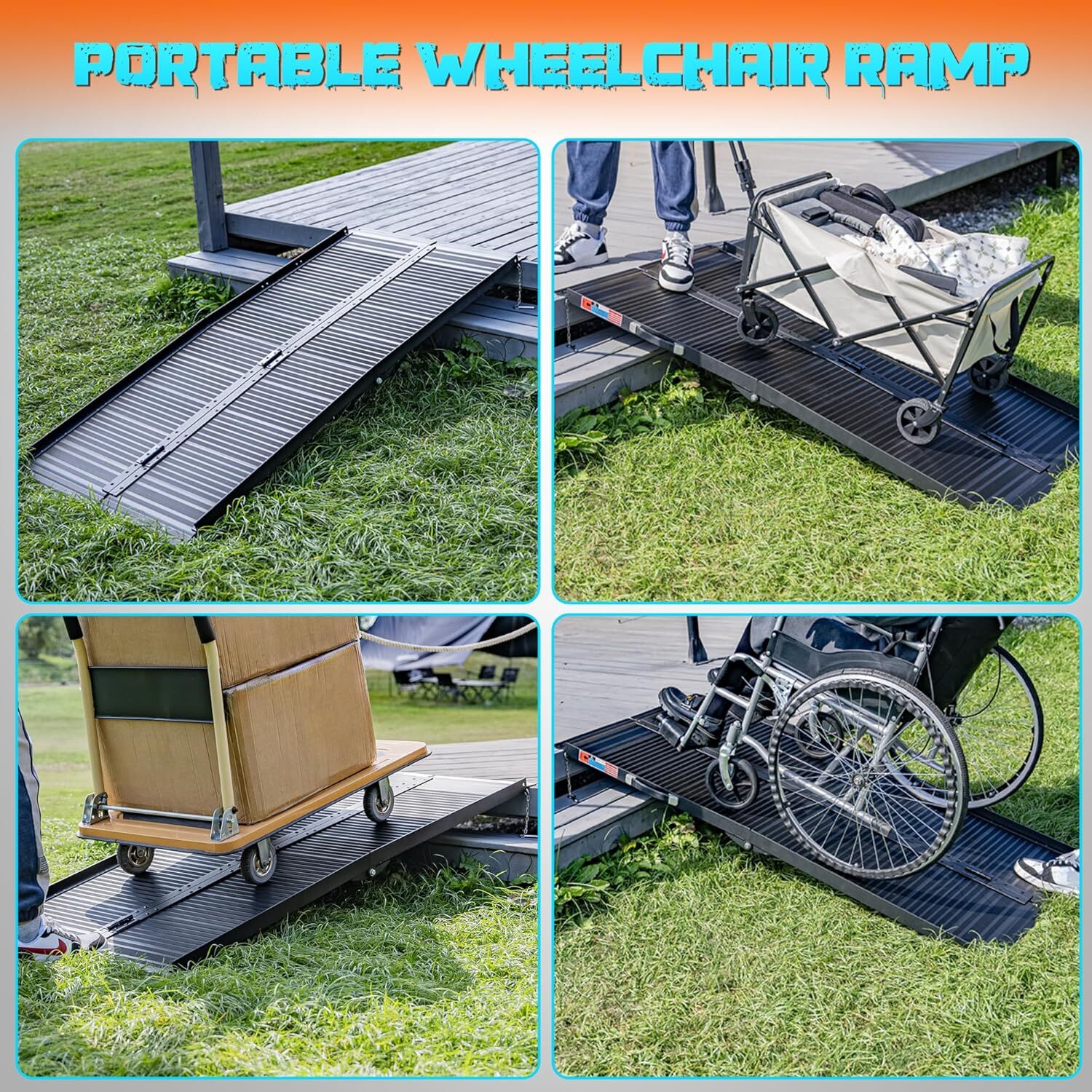 5 FT Portable Wheelchair Ramp Non-Slip Aluminum Folding Handicap Scooter Ramp