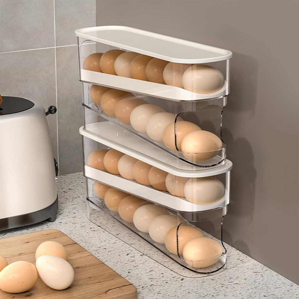 Erichbow Auto Rolling Fridge Egg Organizer, Space Saving Eggs Dispenser for Refr
