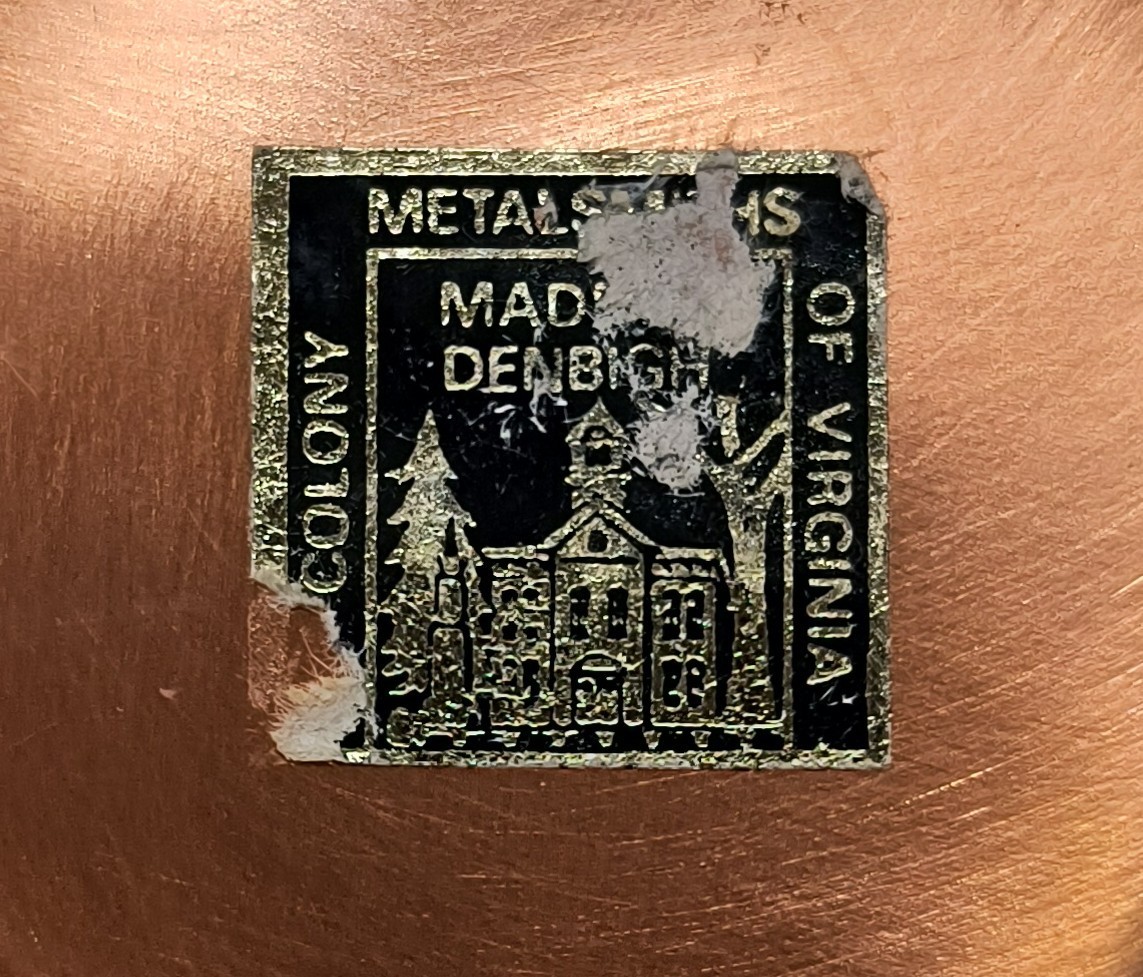 Brass Copper Matchstick Holder Cup Colony Metalsmiths of Virginia Denbigh