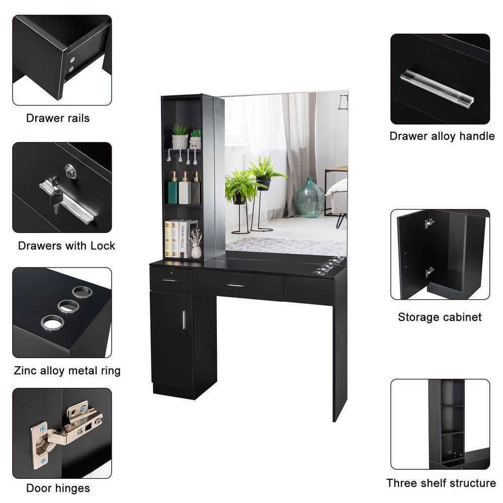 Beauty Salon Station Table Hair Styling Barber Storage Cabinet Shelves W/ Mirror