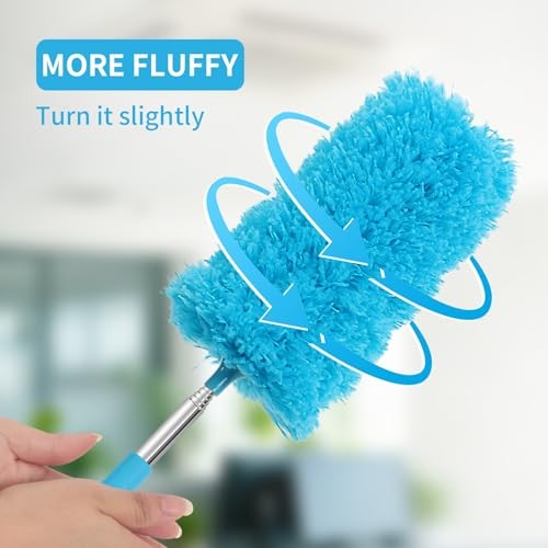 Mini Microfiber Duster for Cleaning, Hand Duster with Extension Pole, Blue