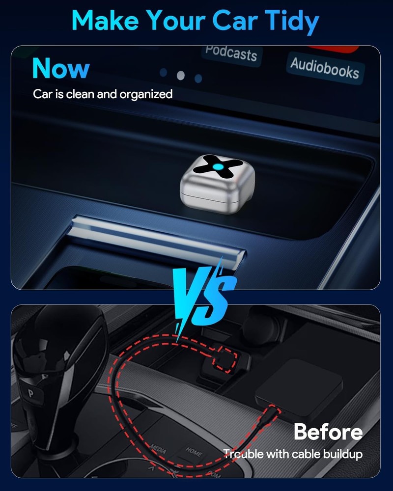 FAHREN 𝐔𝐥𝐭𝐫𝐚 𝐌𝐢𝐧𝐢 𝟐-𝐢𝐧-1 Wireless Apple CarPlay Android Auto Adapter