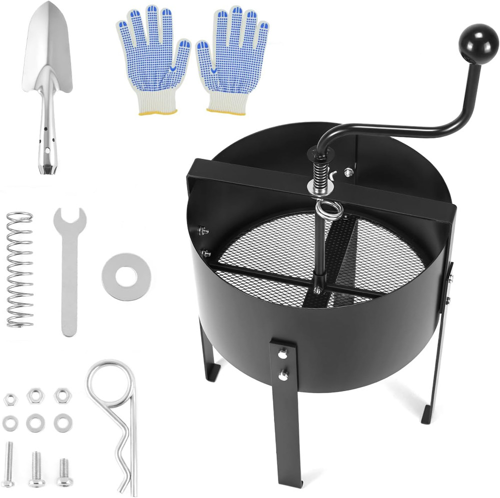 13" Rotary Soil Sifter Compost Sieve, Efficient 1/5 Inch Mesh,Durable Constructi