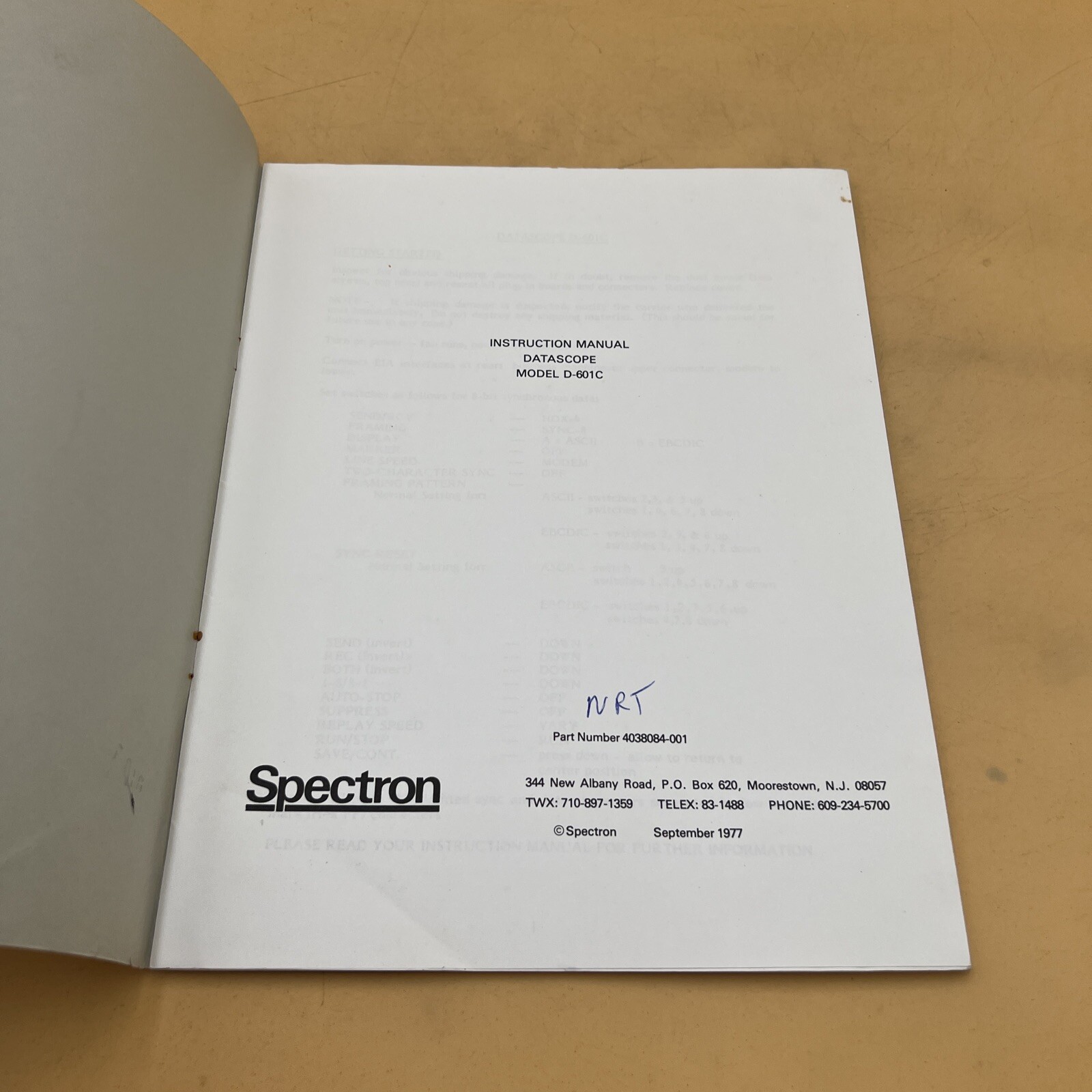 Spectron Datascope Model D-601C Maintenance Instruction Manual Guide, Original