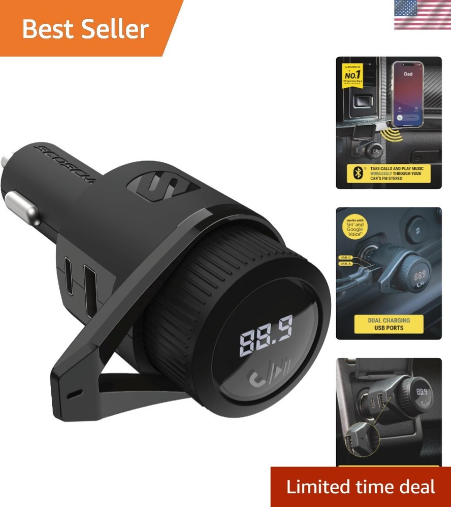 Compact FM Bluetooth Transmitter for Car - Dual USB Charging & Hands-Free Calls