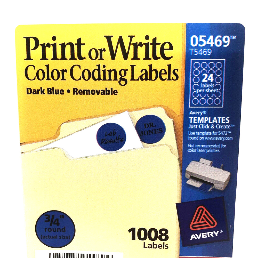BLUE Dot Avery 05466 Round Color Coding Label 3/4" Round Removable