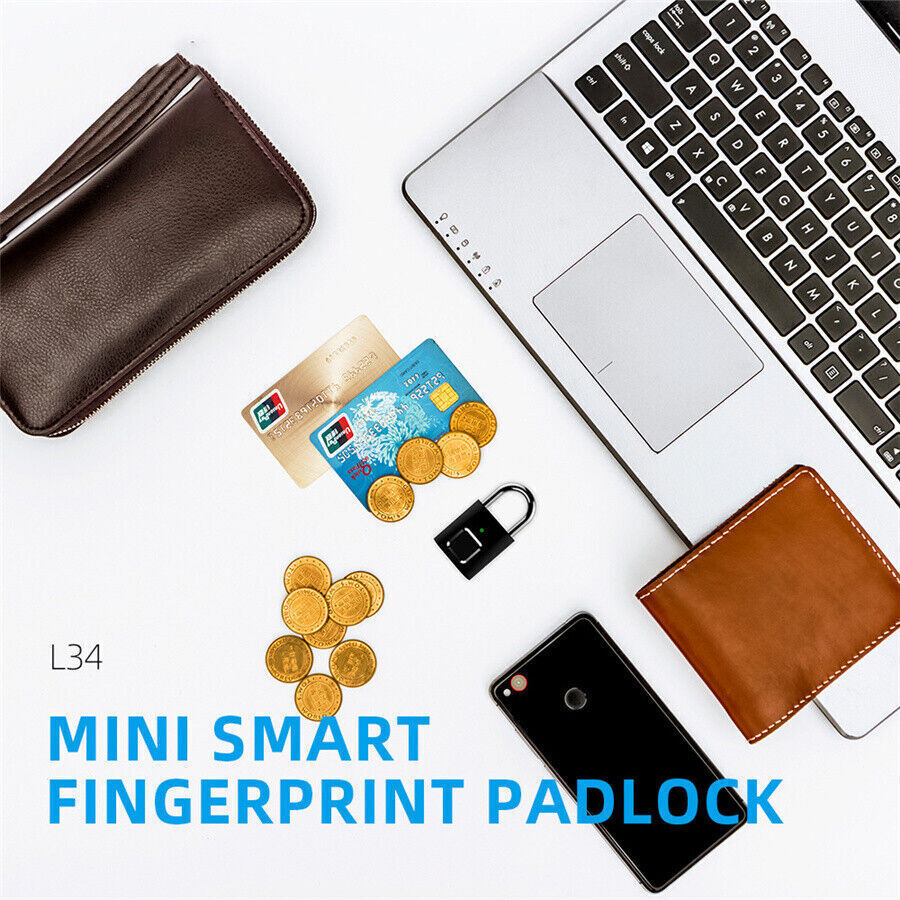 Smart Fingerprint Padlock Mini Security USB Rechargeable Keyless Lock Universal