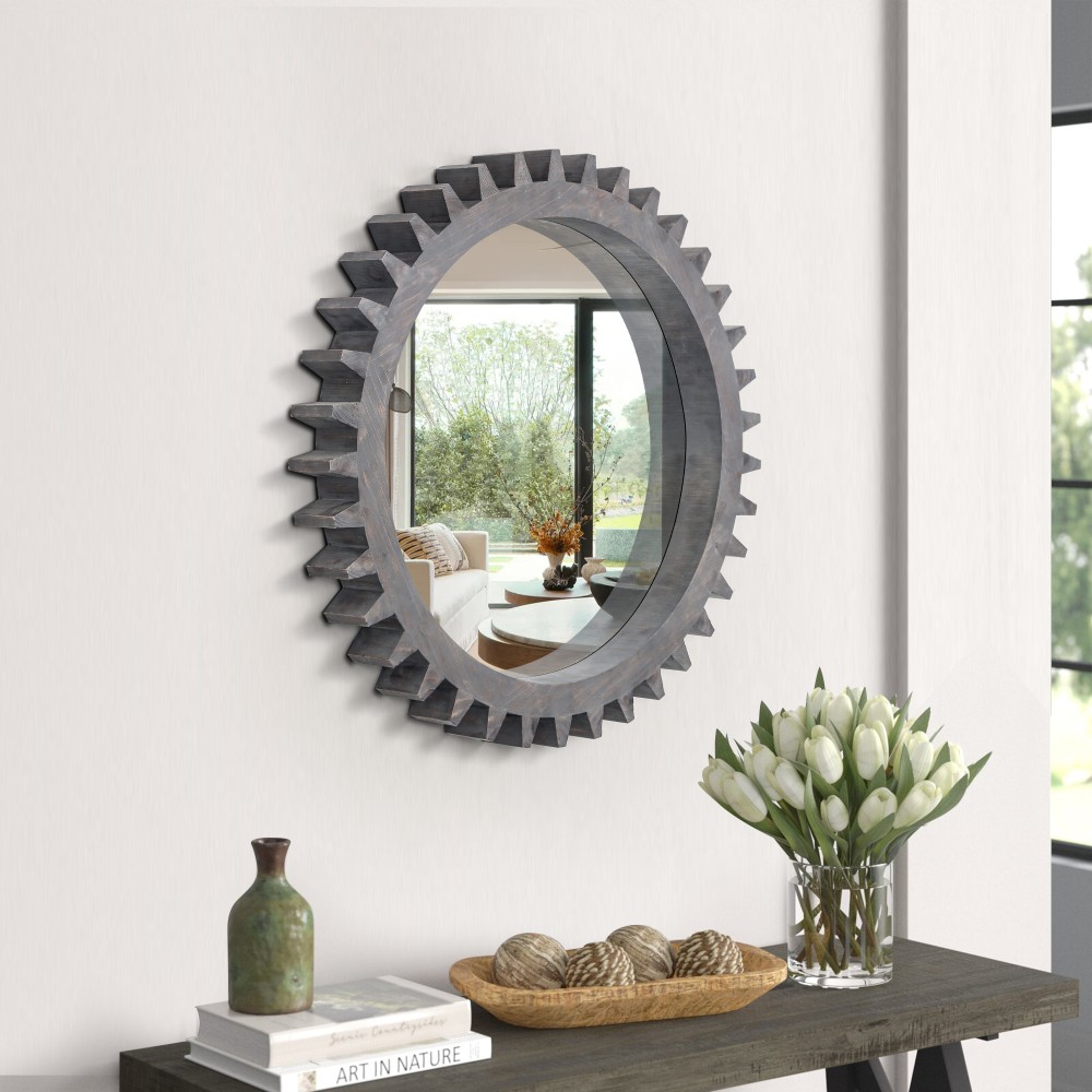 Round Hanging Gear Shape Decorative Mirror Patchwork Effect Sold Individually