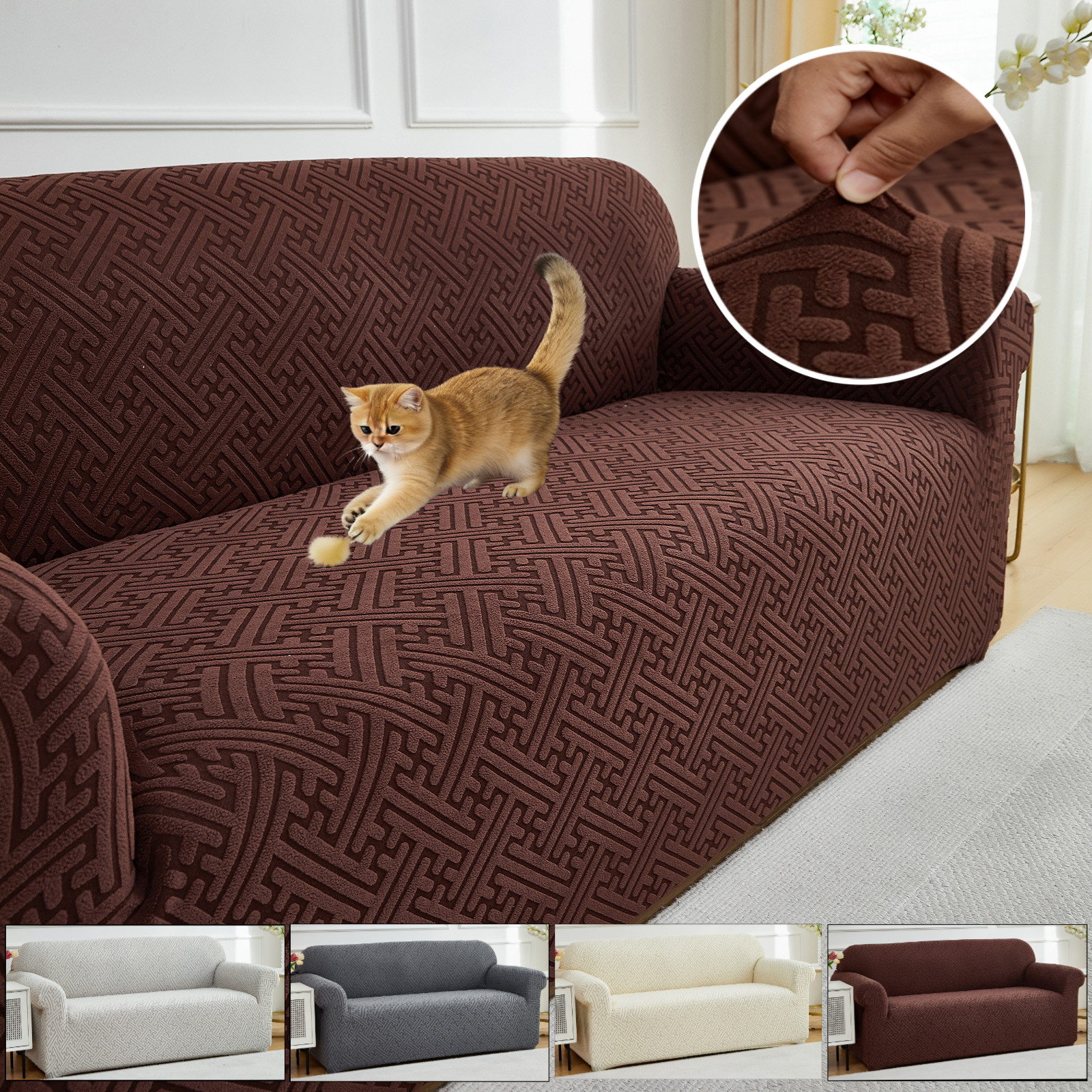 Thick Stretch Jacquard Sofa Cover 360° Couch Protection Anti-Slip Pet Friendly