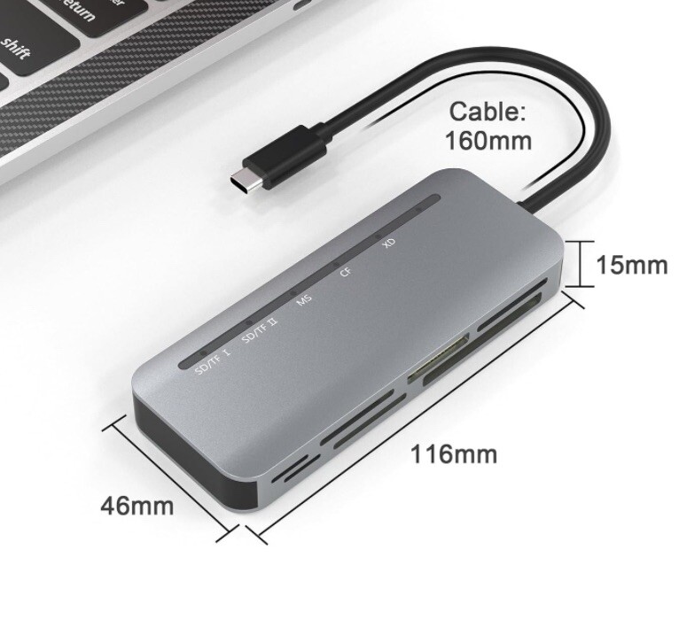 USB C Multi Card Reader, XD/MS/SD/TF/CF Type-C 5Gps High Speed 7-in-1