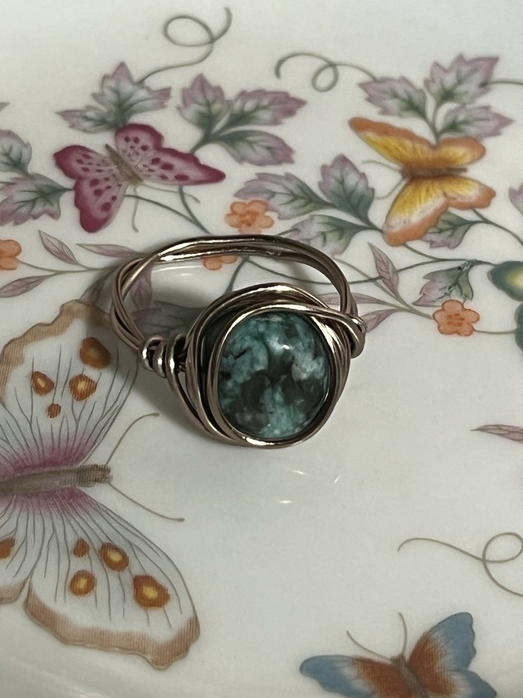 African Jasper gemstone Wire wrapped Ring handmade Size 8