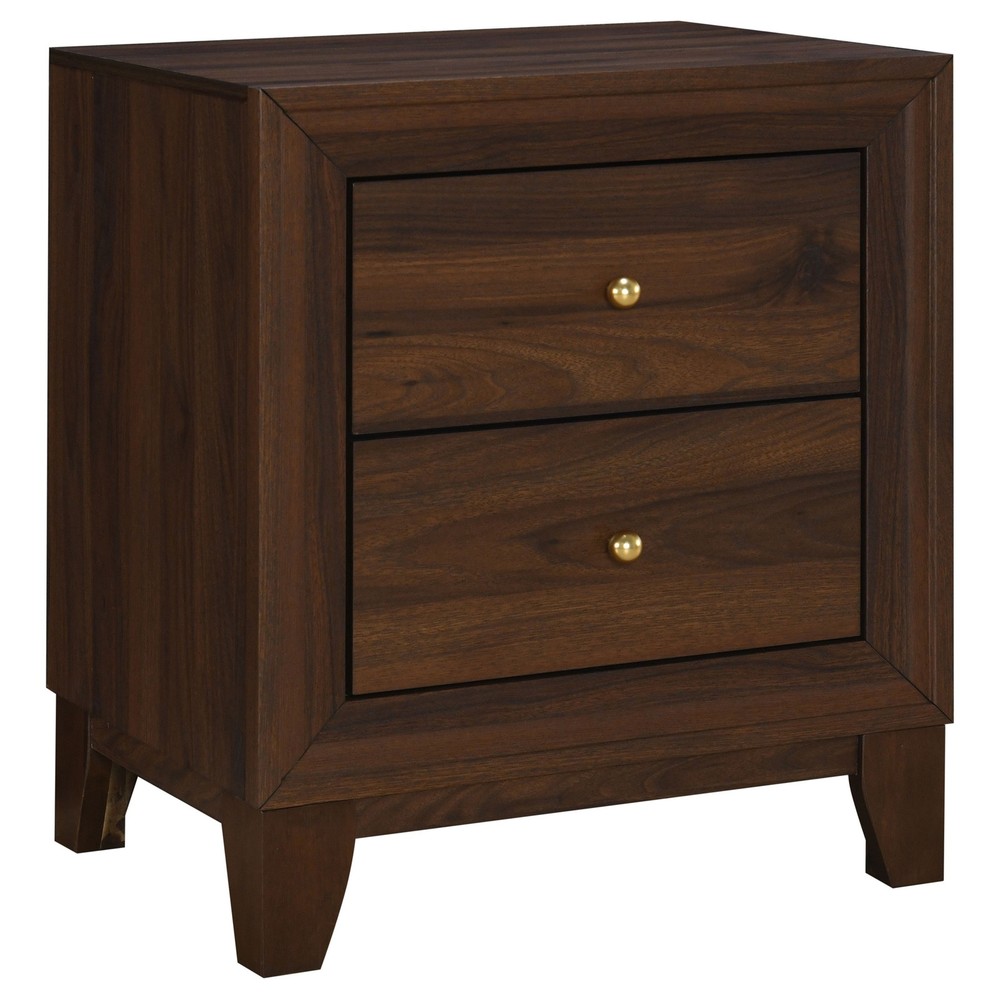 Walnut 2-Drawer Nightstand, Solid Wood Bedside Table, Modern Storage Cabinet