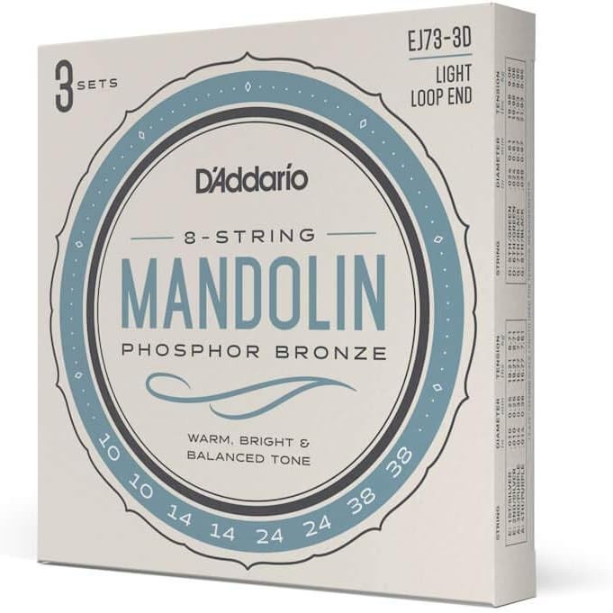 Versatile EJ73-3D Mandolin Strings, Light Gauge 10-38 - 3 Pack for Optimal Tone