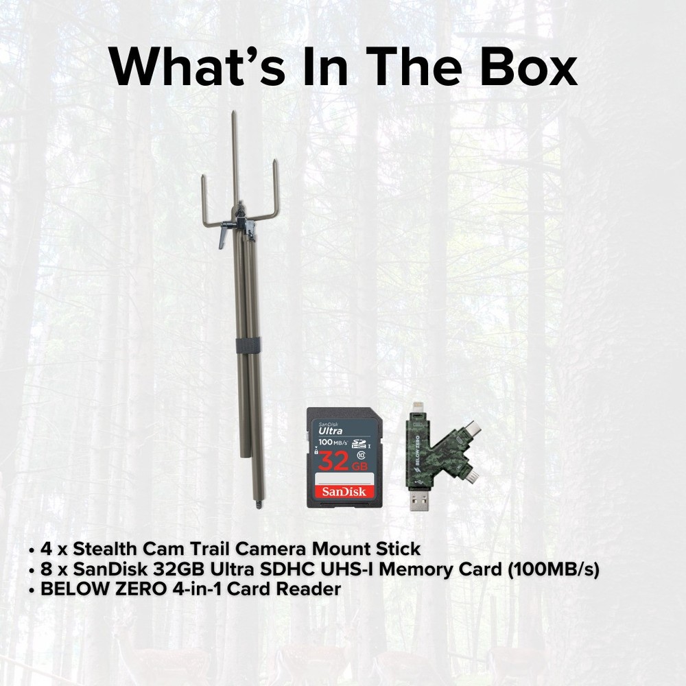Stealth Cam Trail Camera Mount Stick 4 Pack 8 Pack Memory Card Bundle
