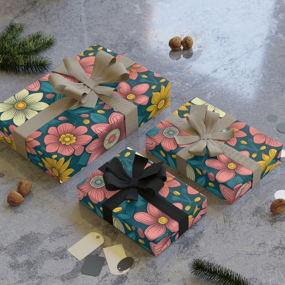 Gift Wrapping Flower Pattern Paper Rolls, 1pc