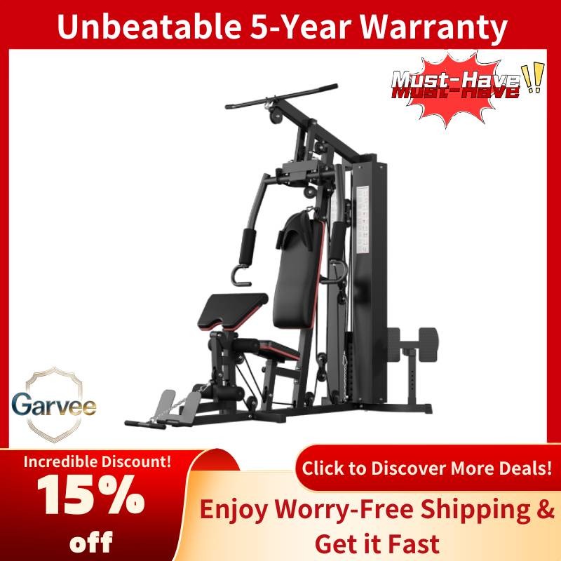 Adjustable Home Gym Station | 150lb Weight Stack, Multi-Position Seat & Backrest