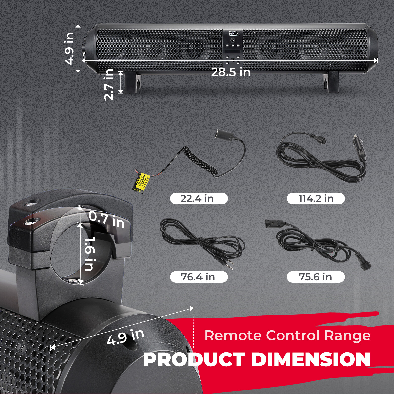 KEMIMOTO 28 In UTV Soundbar Bluetooth 2X Tweeter 4X Subwoofer Sound Bar Wireless