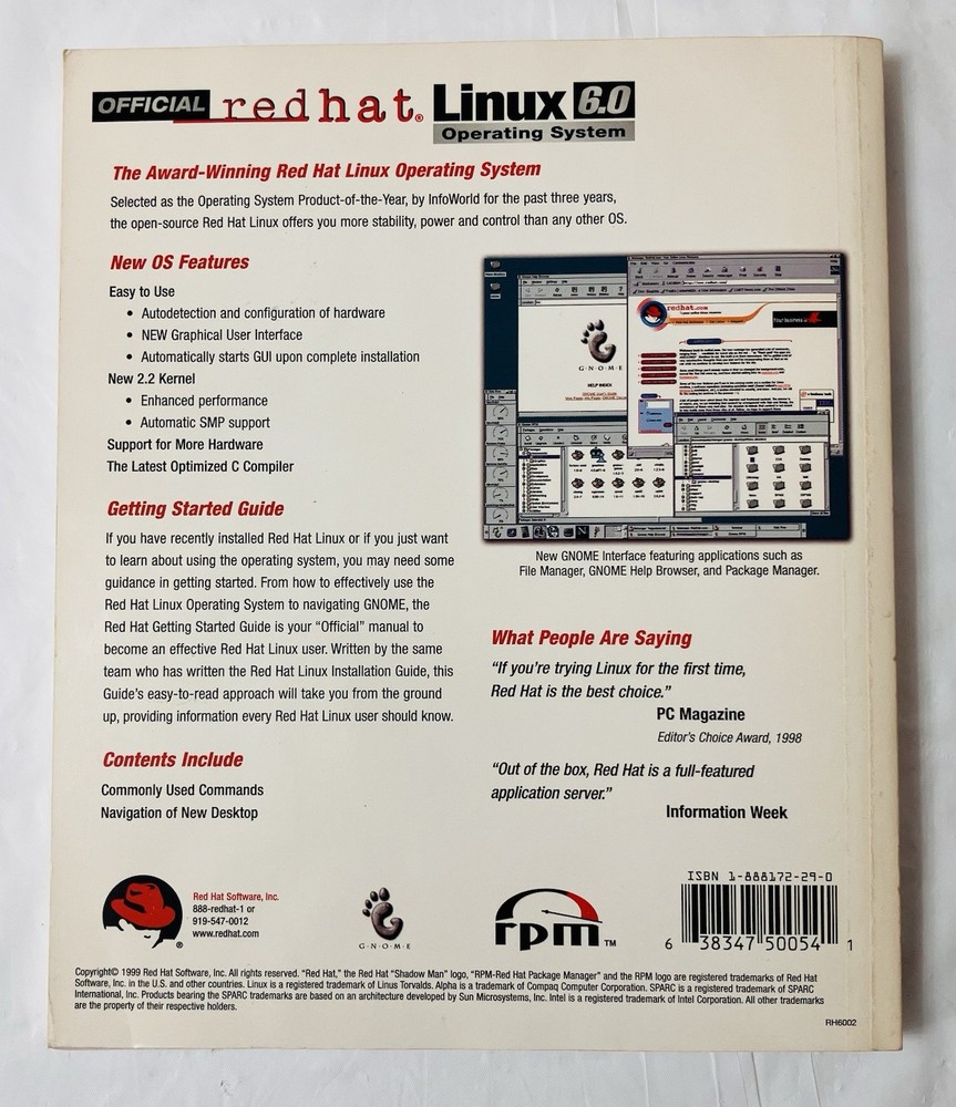 Red Hat Linux 6.0 OS for Intel PCs (2-CD, 1999) w Reg Code & Official User Guide