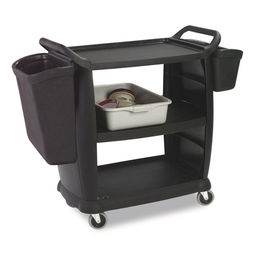 Boardwalk BCART3 18" x 36.25" x 38" Plastic Bussing Cart w/3 Shelves - Black New