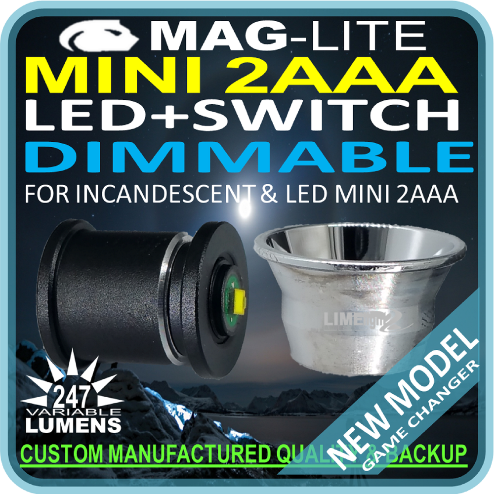MAGLITE MINI 2AAA LED UPGRADE INC SWITCH ASSEMBLY REFLECTOR 247lm DIMMABLE BULB
