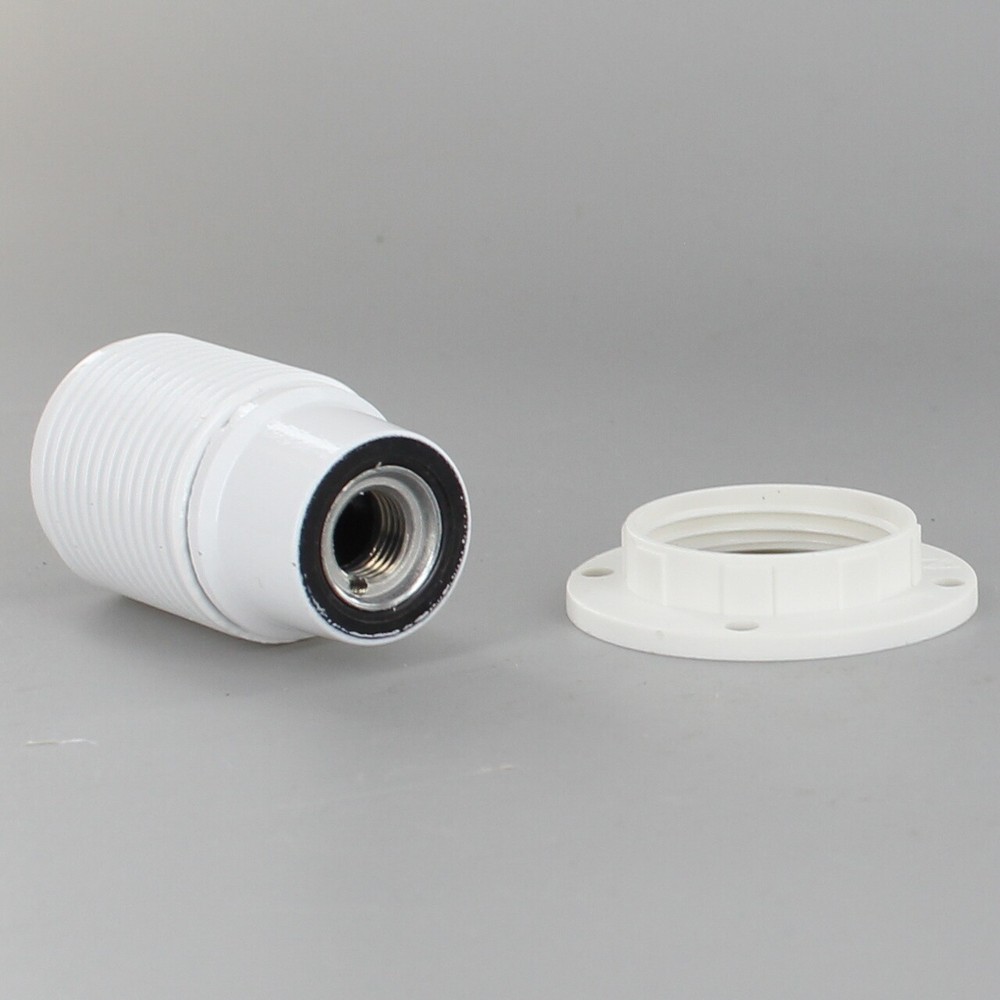 WHITE CANDELABRA BASE PHENOLIC SOCKET WITH THREADED OUTER SHELL AND RING SO300WG