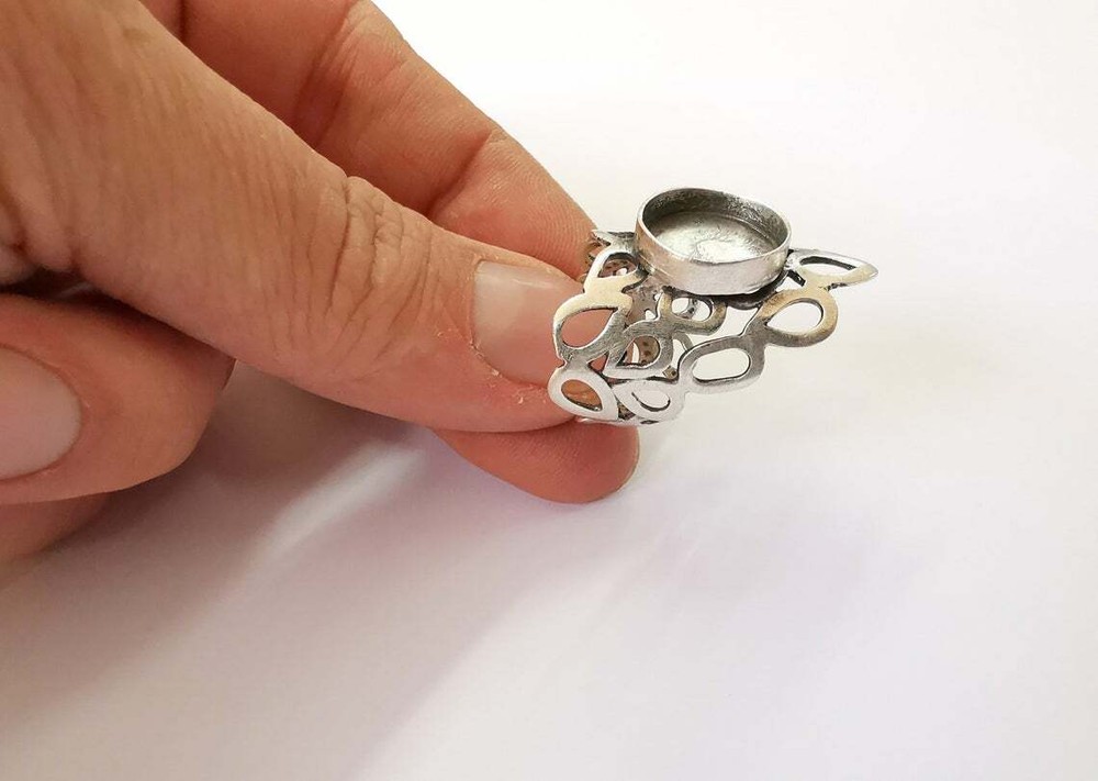 Wrap Ring Setting Blank Cabochon Mounting Adjustable Base Bezel Antique Silver