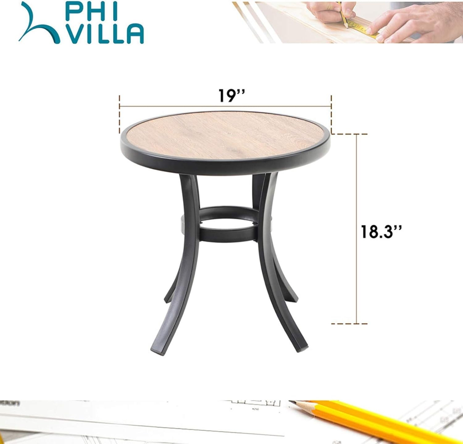 Outdoor Round Side Table Coffee Table Bistro Table Porch Side Table Metal Frame