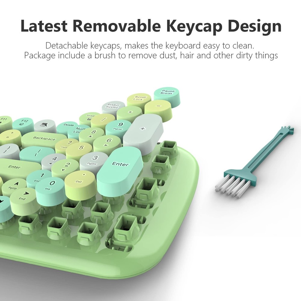 Wireless Keyboard Mouse Combo Ergonomic Full Size Typewriter Win PC Green