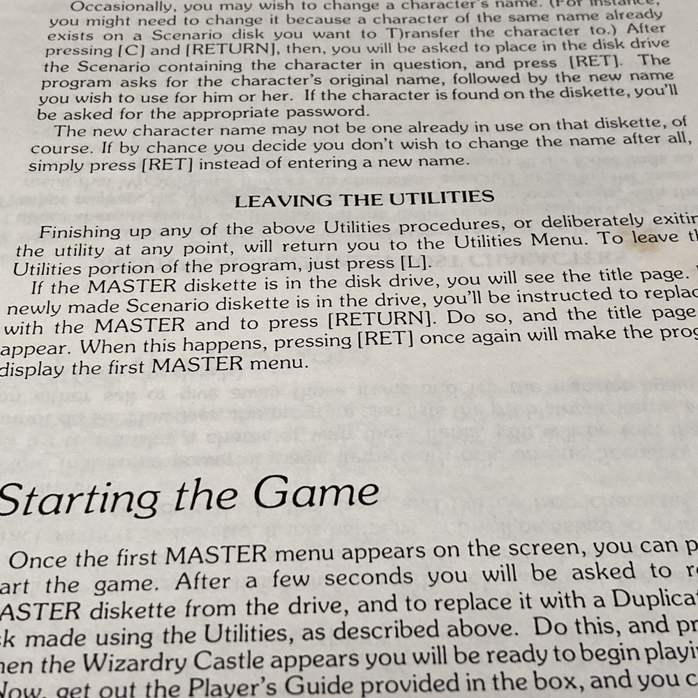 Sir-Tech Computer Game / Wizardry Xeroxed Booklet (IBM PC)