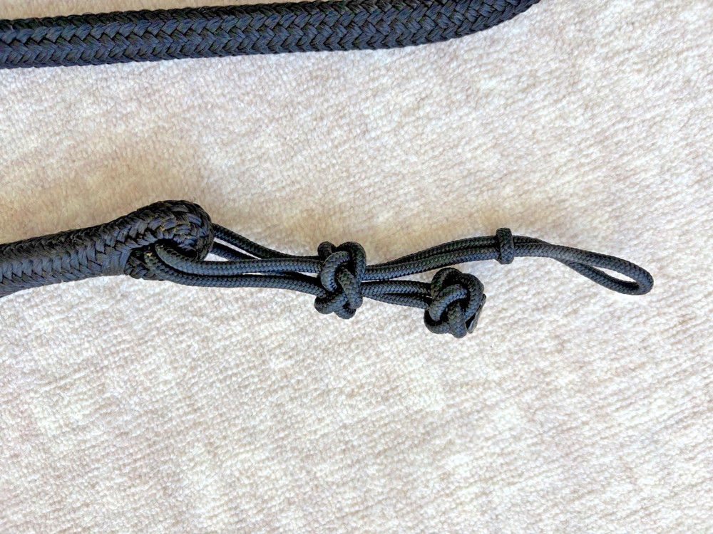 8.5' Poly Loop Rein, Braided Knots and Center Braid Ring, with Leather Sidepull