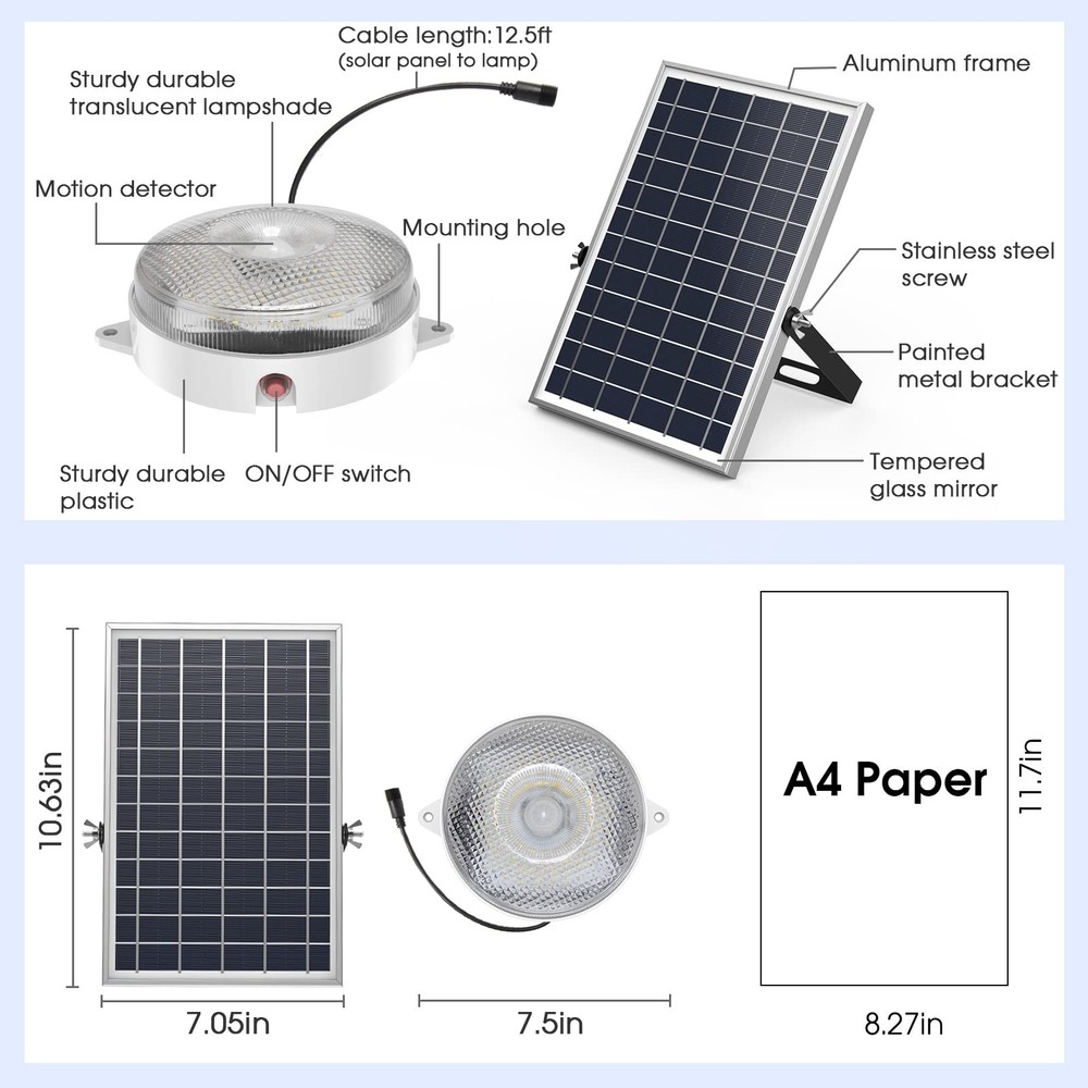 UPONUN Solar Ceiling Light Motion Sensor 2 Pack, 2 Pack with Motion, White