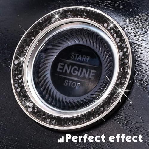 2 PCS Bling Push Start Button Cover, Crystal Rhinestone Engine Start Black
