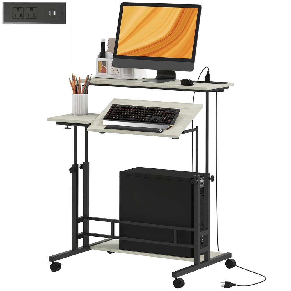 Home Office Computer Desk Adjustable Standing Desk Oak