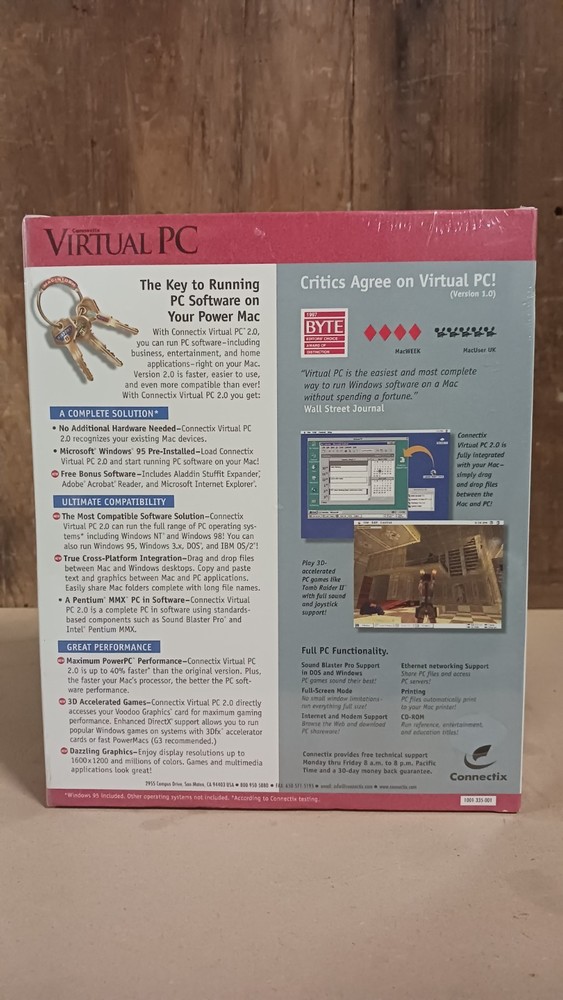 Virtual PC v2.1 by Connectix (1998), Run DOS/Windows Software on Mac (Unopened)