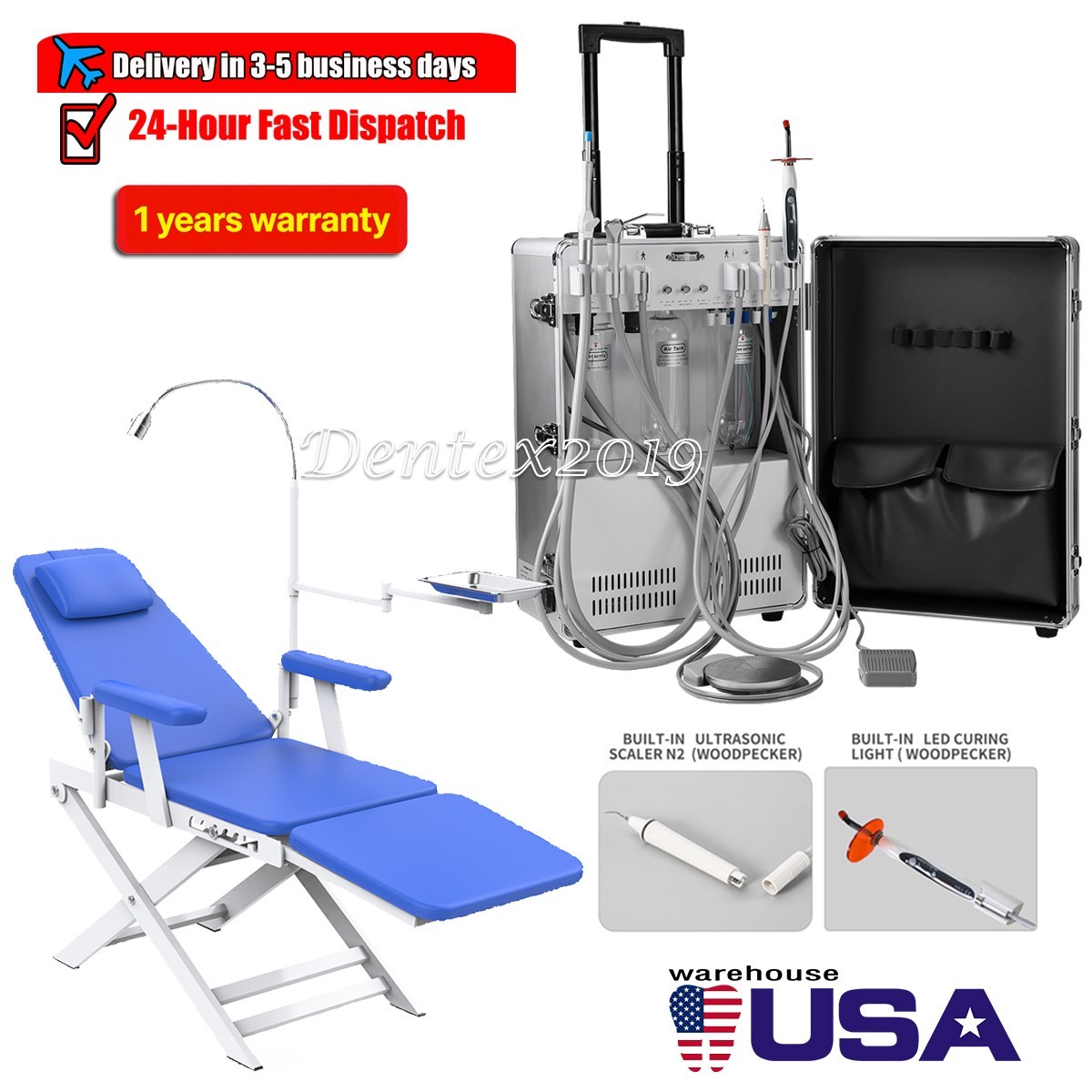 Sistema de Unidad Dental Portátil con Compresor y Succión / Silla Plegable