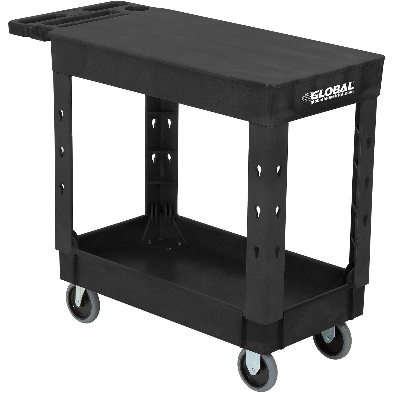 Industrial Service Utility Cart Plastic 2 Shelf Flat Black 38” x 17-1/2” 5"