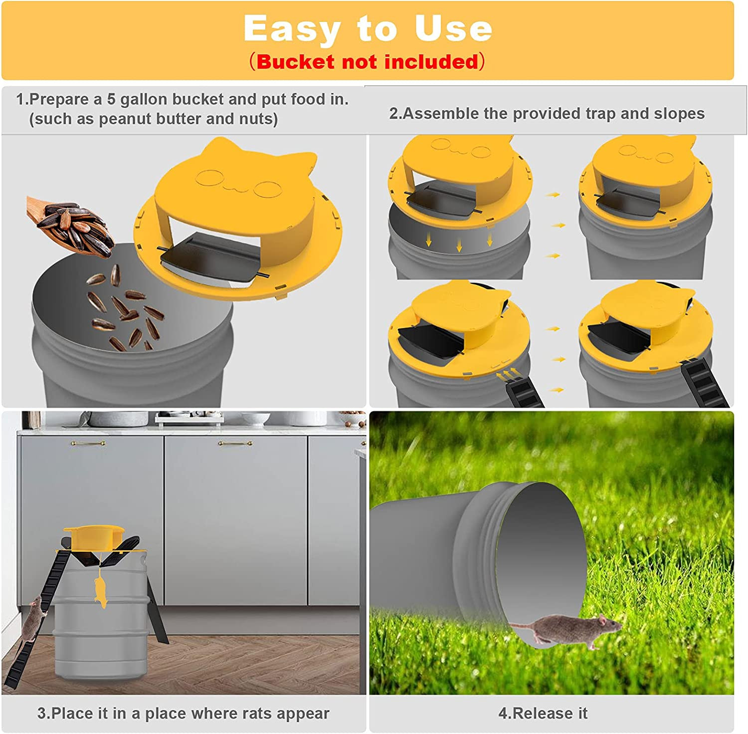 2Pack Black Slide Bucket Lid Mouse Rat Trap Bucket Mousetrap Catcher US NEW