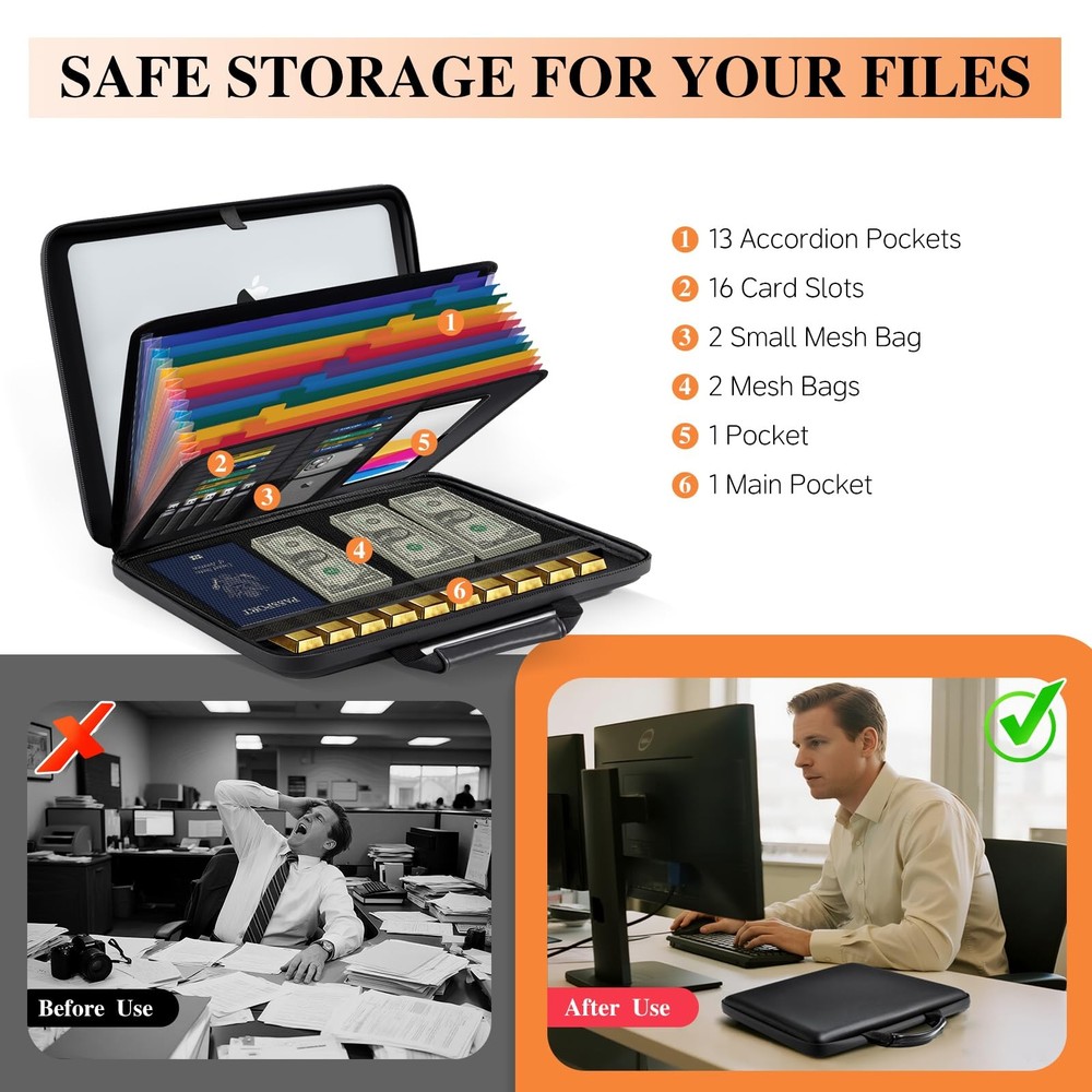 Fireproof Document Box File Organizer: Hard-Shell Case Fireproof Waterproof Box