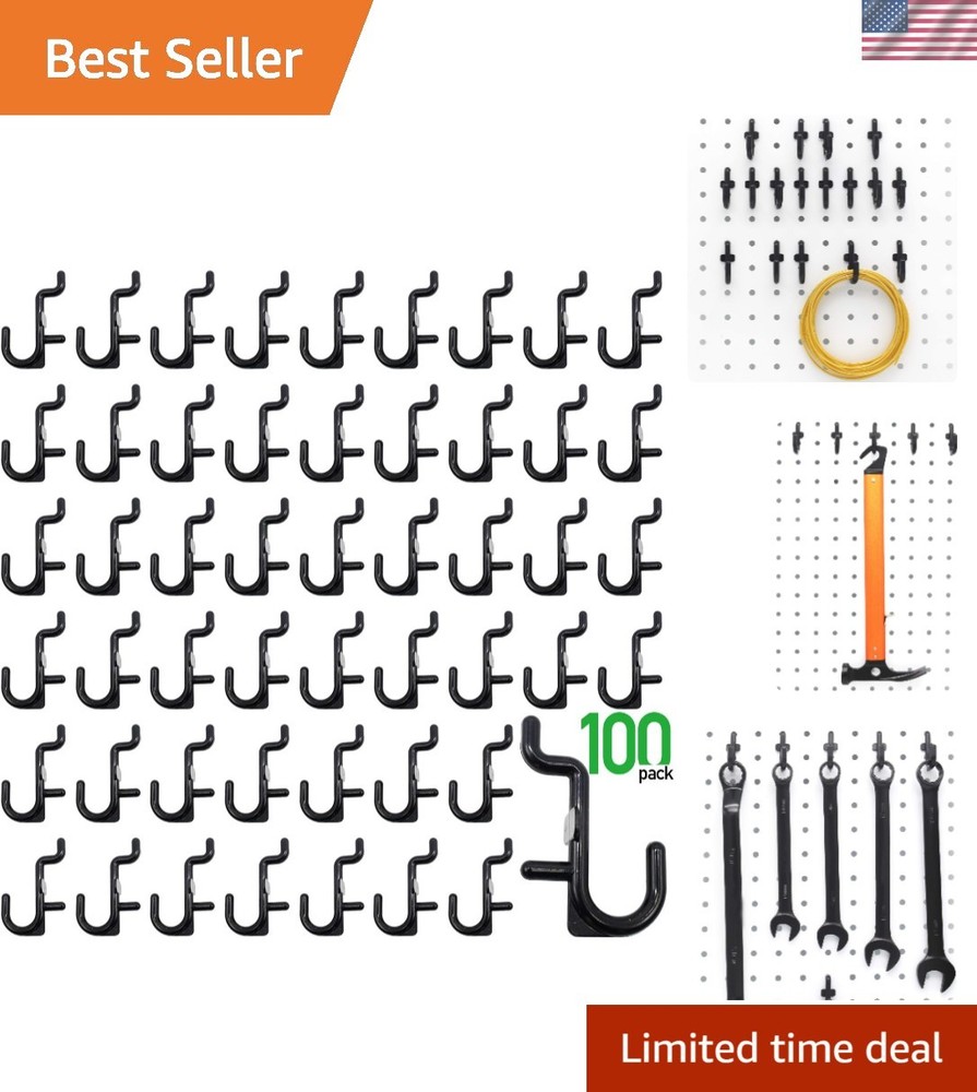 Pegboard Hook Assortment: 100PK Adjustable Metal J Hooks for Efficient Storage
