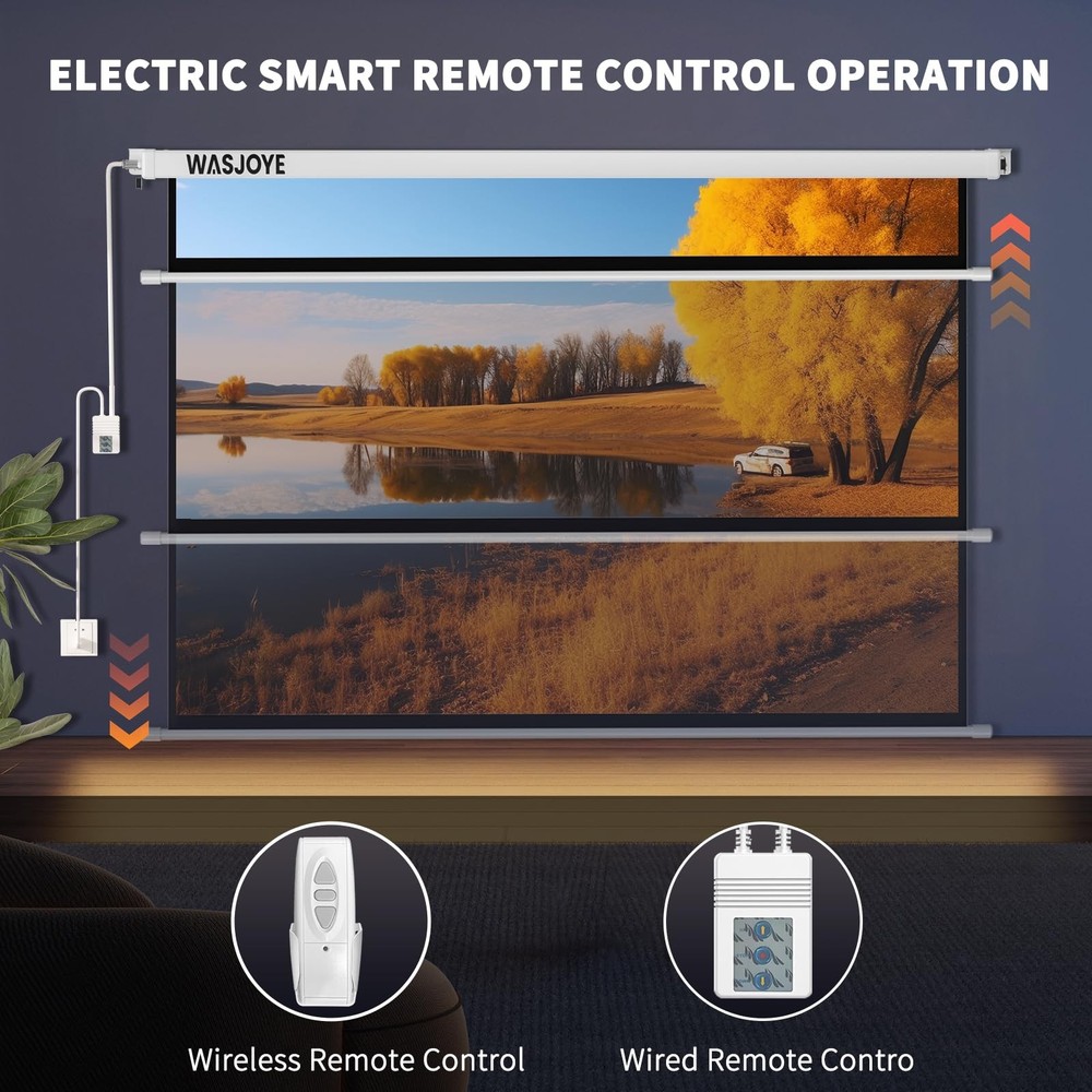 100 Inch Motorized Projector Screen with Remote Control - 4:3 Electric Drop D...