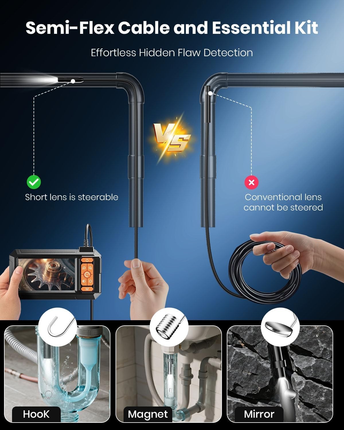 New Endoscope Camera with Light,Borescope Cameras with 4.3" IPS 1920P 16.5 FT