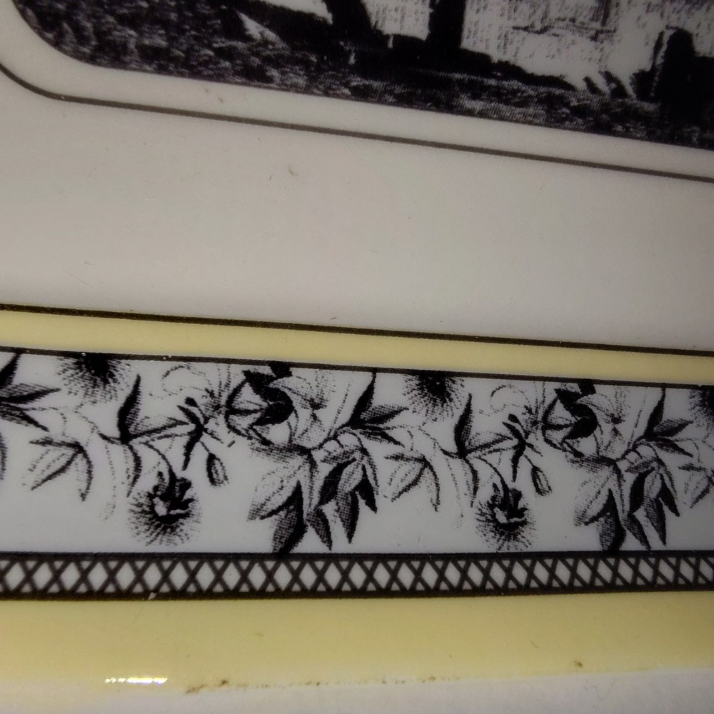 DesignPac Long Rectangular Ceramic Serving Tray Platter Black White Handle Sides