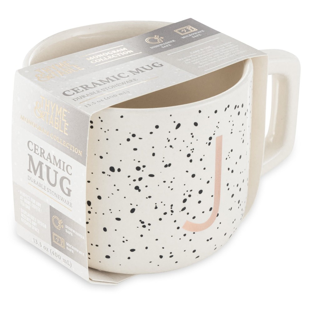 Stoneware Monogram J Mug, White Speckled