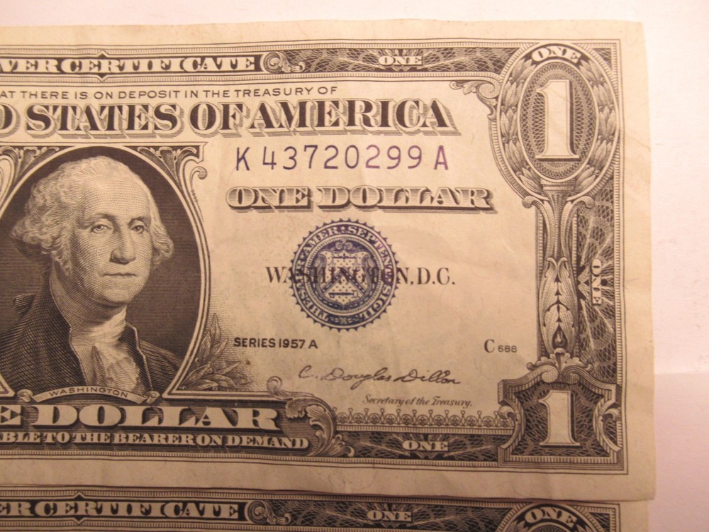 FOUR Consecutive 1957 A $1 Silver Certificates, UNC