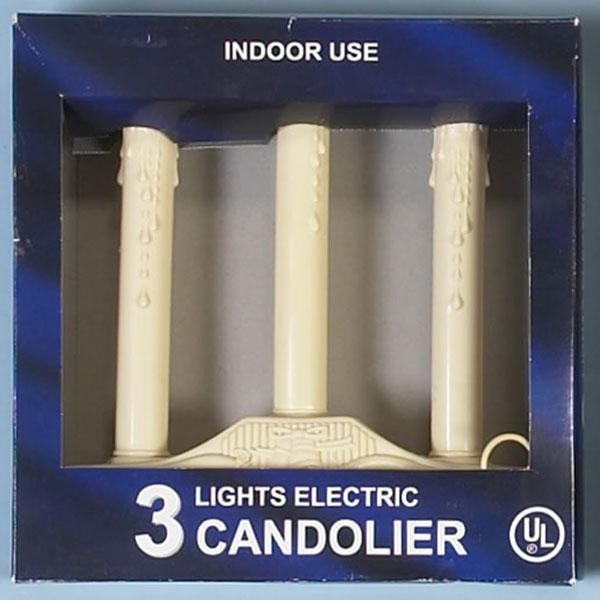 Ivory Plastic Window Candle - Three Light Candolier