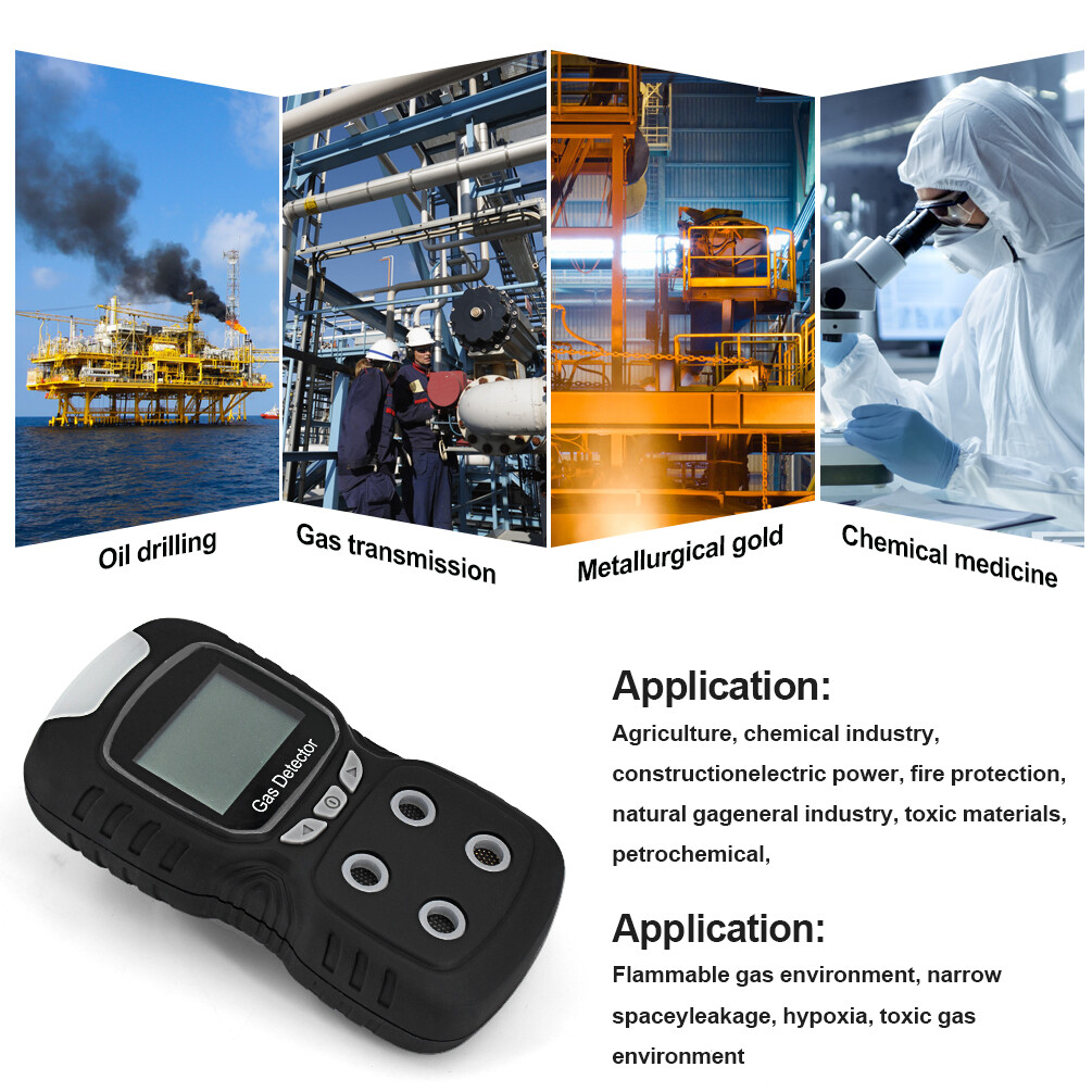 4-Gas Monitor Meter Tester Analyzer Portable Gas Detector Rechargeable Gas Clip